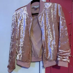 madeline & monroe blush pink velvet bomber size small